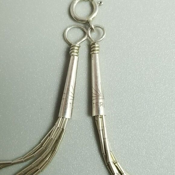 Vintage Sterling Silver Liquid Silver Fived Strand Beaded Necklace 17 Inch Long - Picture 4 of 7